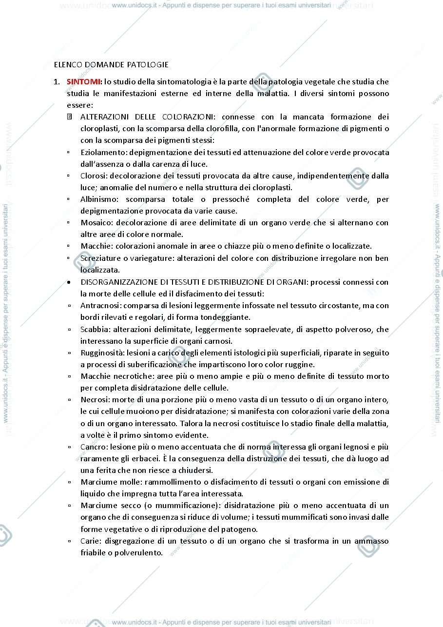 Anteprima pagina 1 — Domande di patologia vegetale