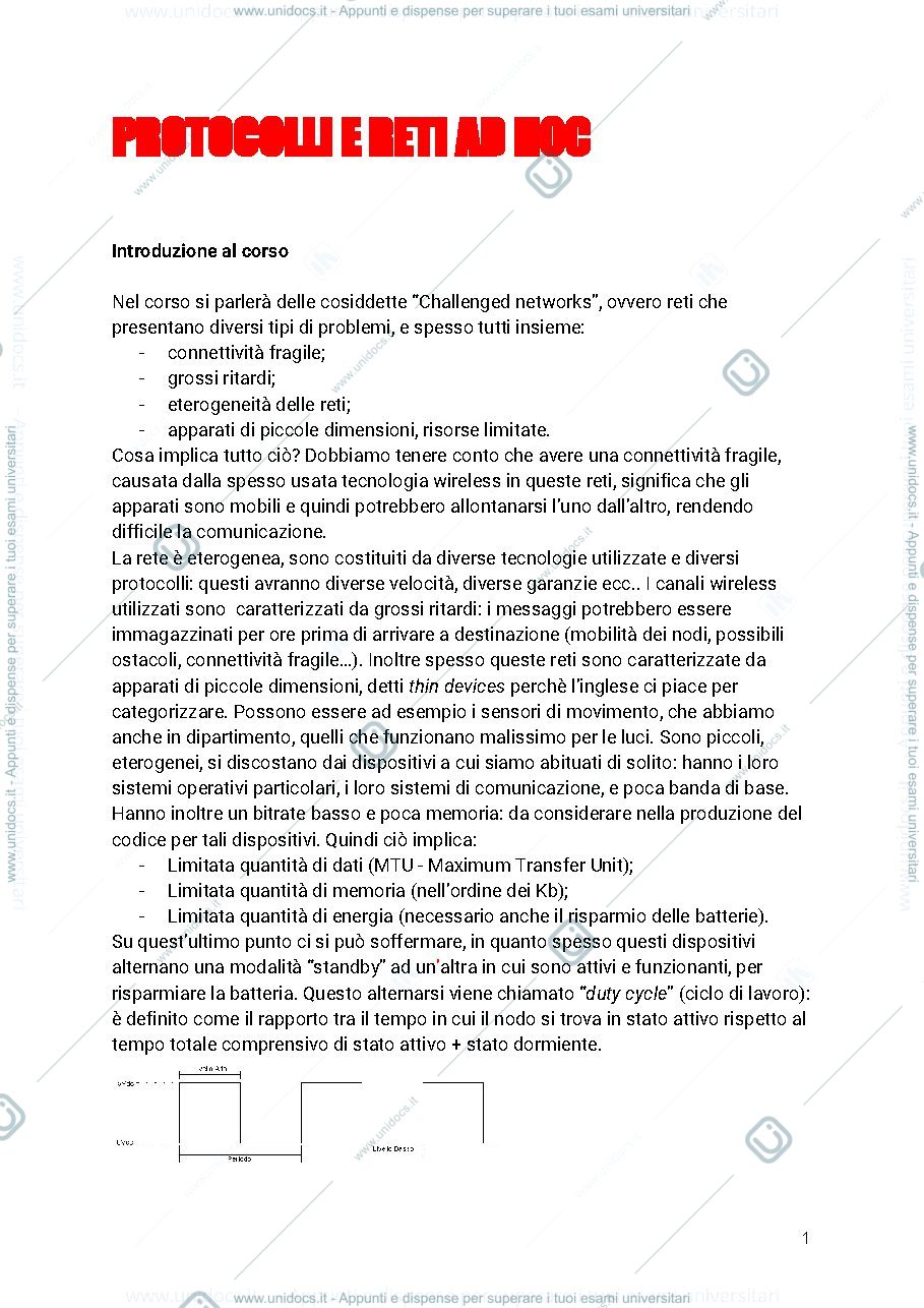 Anteprima pagina 1 — Appunti protocolli per reti ad hoc e sensori