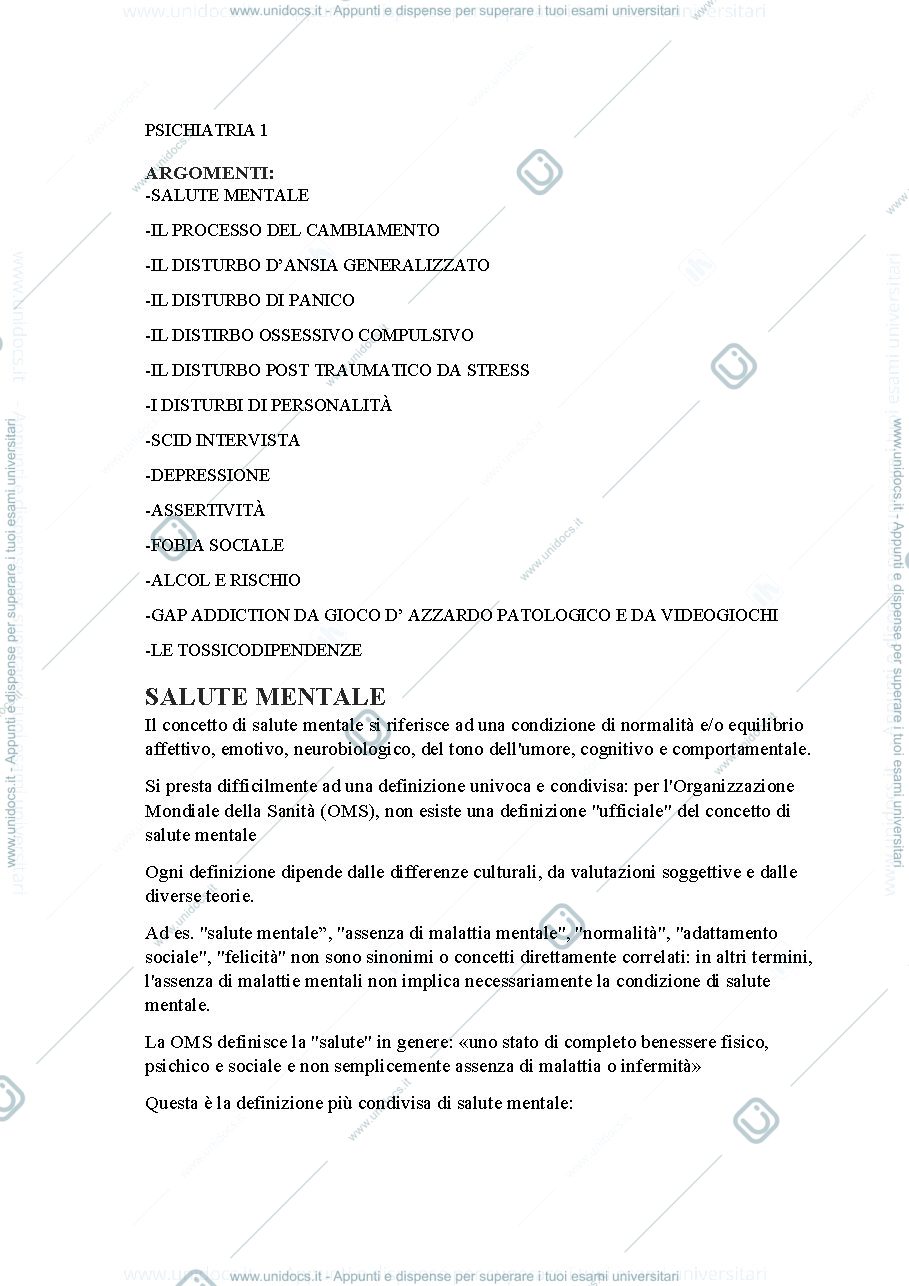 Anteprima pagina 1 — Appunti psichiatria