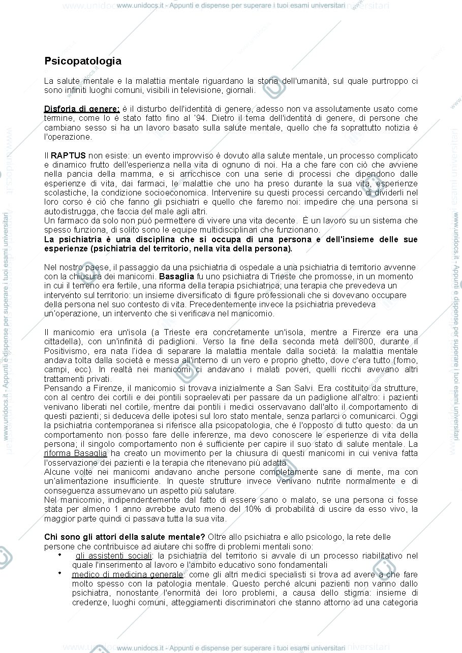 Anteprima pagina 1 — Appunti di Psicopatologia 
