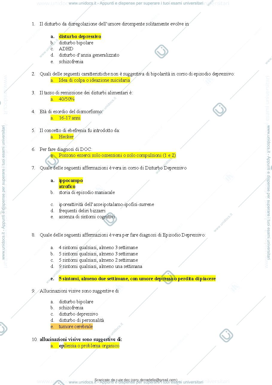 Anteprima pagina 2 — Domande esame psichiatria