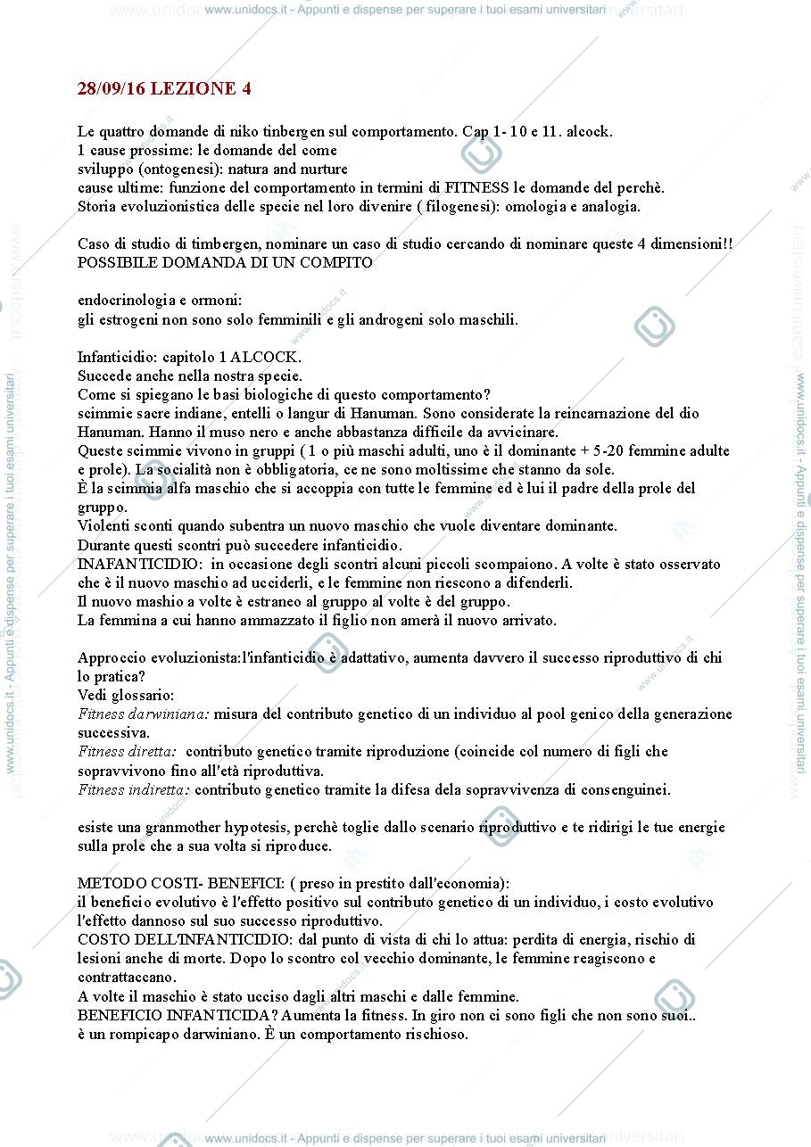 Anteprima pagina 1 — Appunti per esame Evoluzione del Comportamento