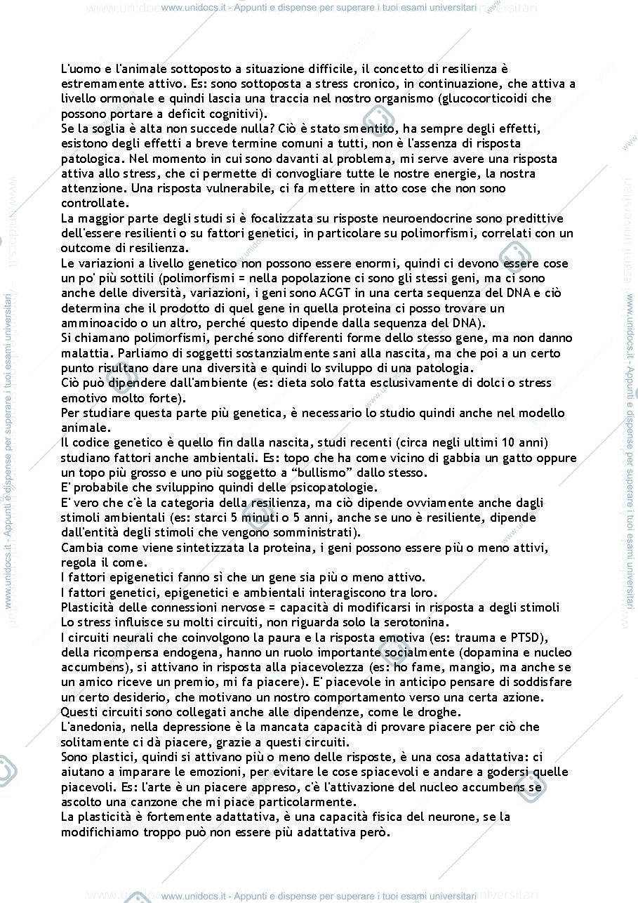Anteprima pagina 2 — Appunti lezioni Psicobiologia della Resilienza e della Vulnerabilità 