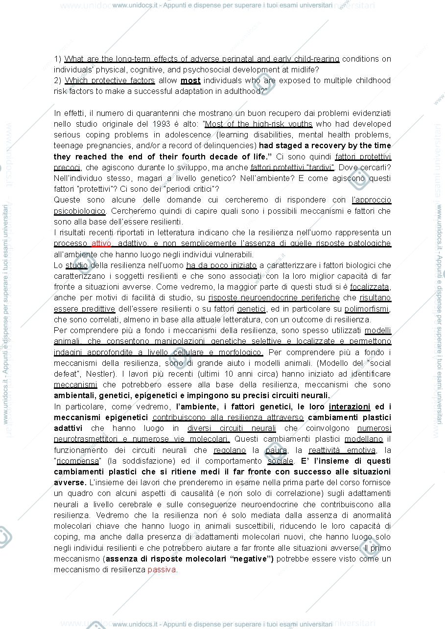 Anteprima pagina 3 — Psicobiologia della resilienza e della vulnerabilità - slide