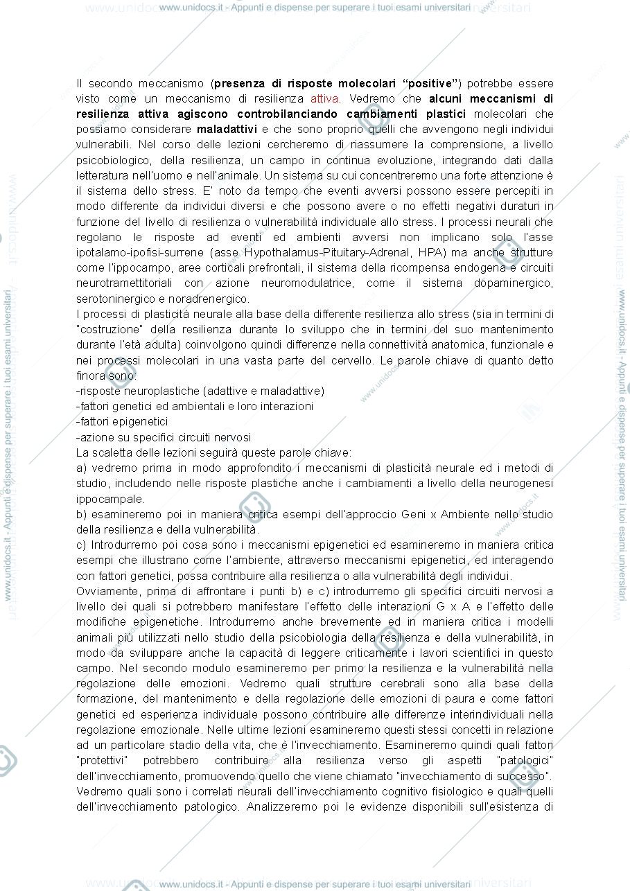 Anteprima pagina 4 — Psicobiologia della resilienza e della vulnerabilità - slide
