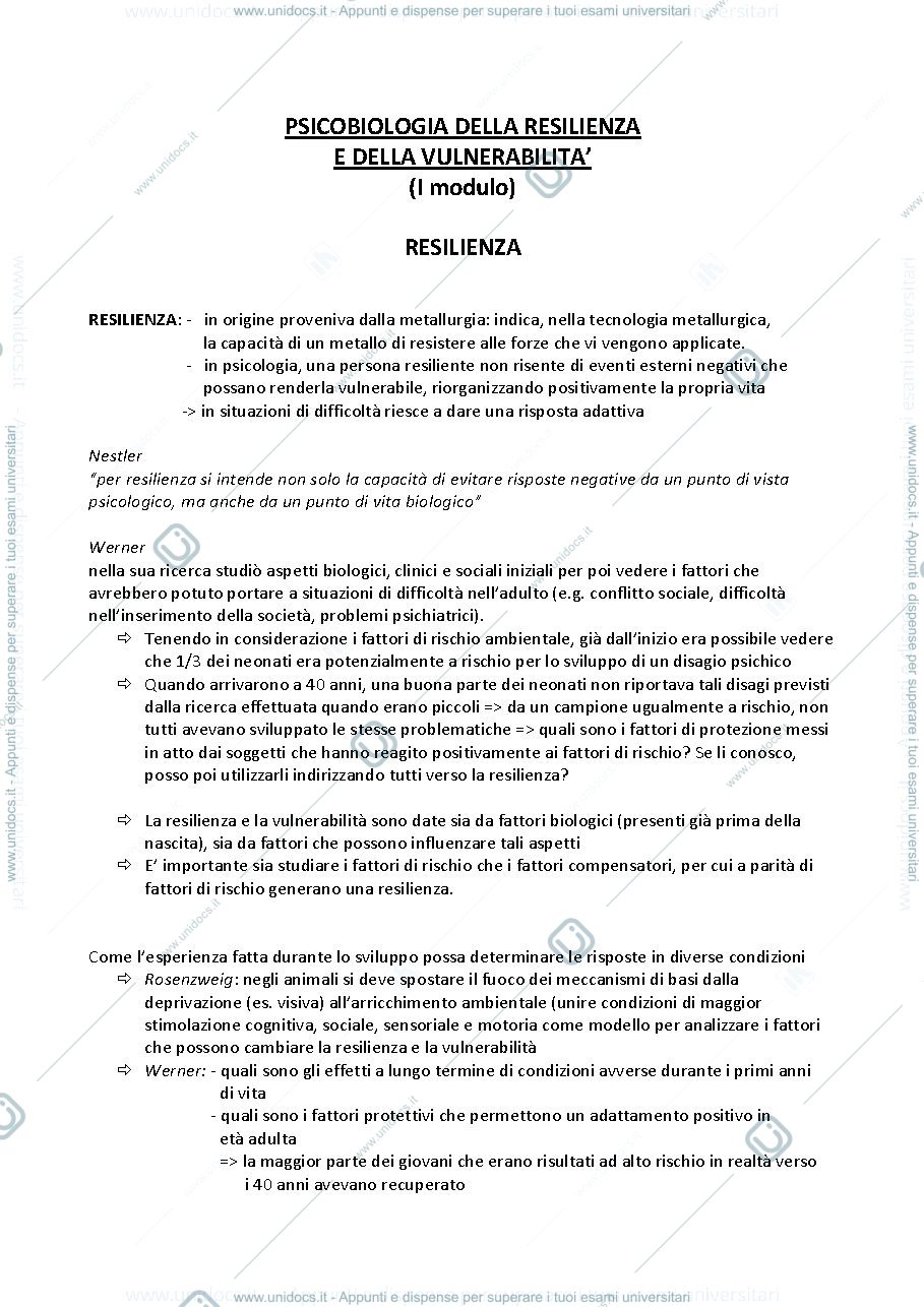 Anteprima pagina 1 — Psicobiologia della resilienza e della vulnerabilità 