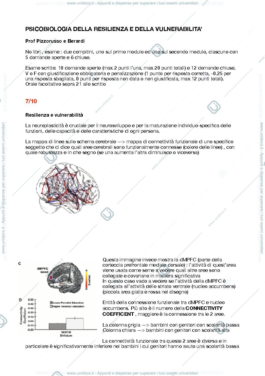 Anteprima pagina 1 — 1 modulo Psicobiologia della resilienza e della vulnerabilità 