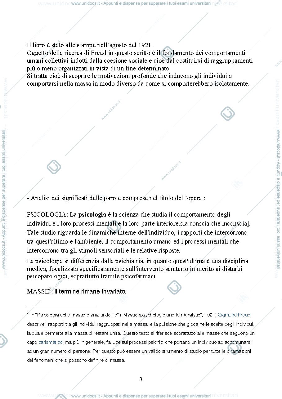 Anteprima pagina 3 — Riassunto "Psicologia delle Masse e Analisi dell'Io" (Freud)