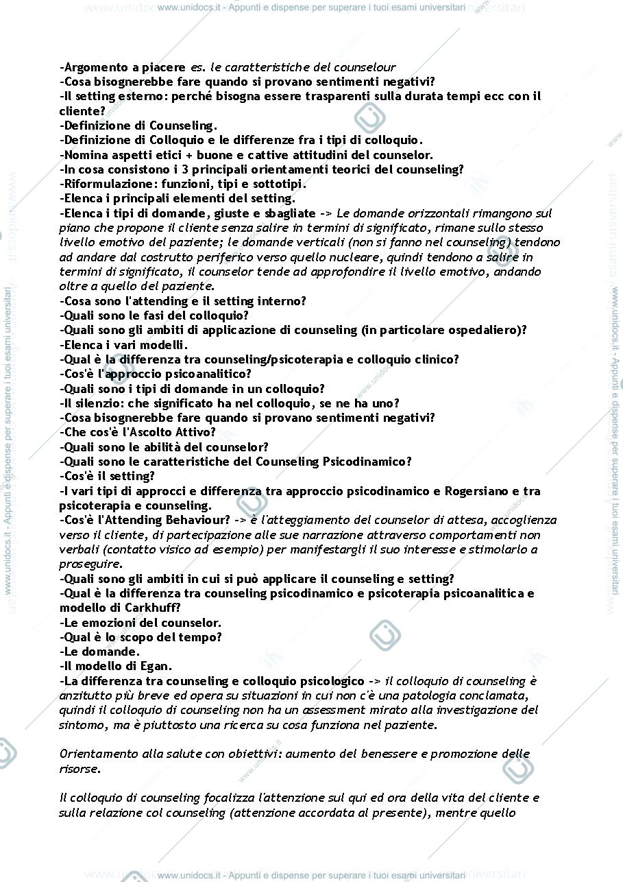 Anteprima pagina 1 — Domande Colloquio Clinico/Psicologico 