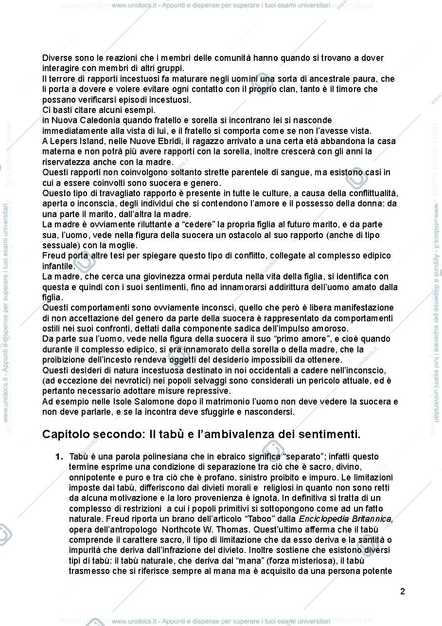 Anteprima pagina 2 — Riassunto "Totem e Tabù" (Freud)
