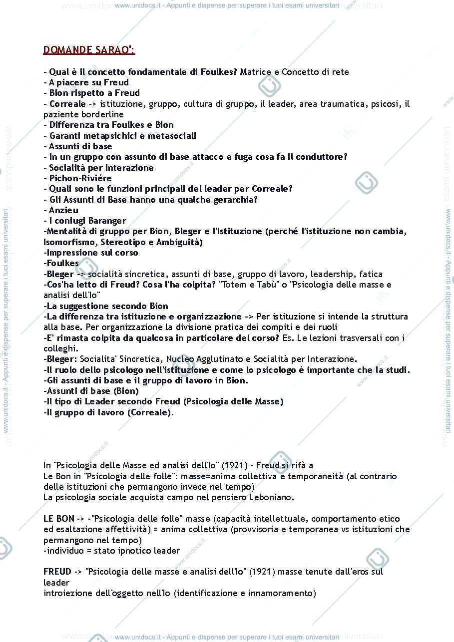 Anteprima pagina 1 — Domande Psicodinamica dei Gruppi