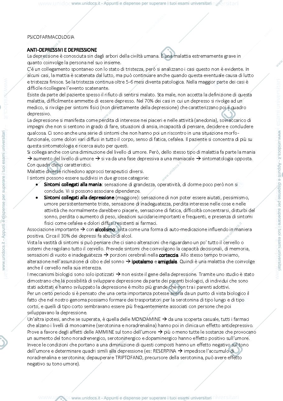 Anteprima pagina 1 — Riassunti Psicofarmacologia