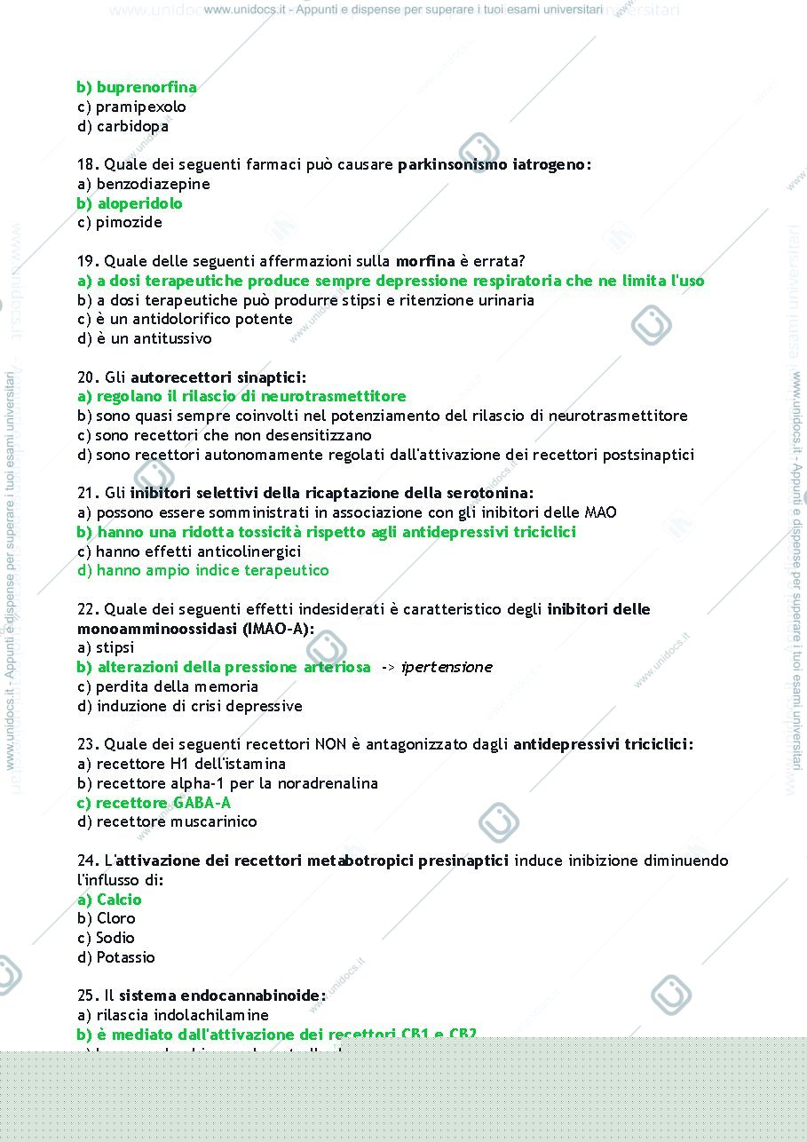 Anteprima pagina 3 — Domande esame Psicofarmacologia