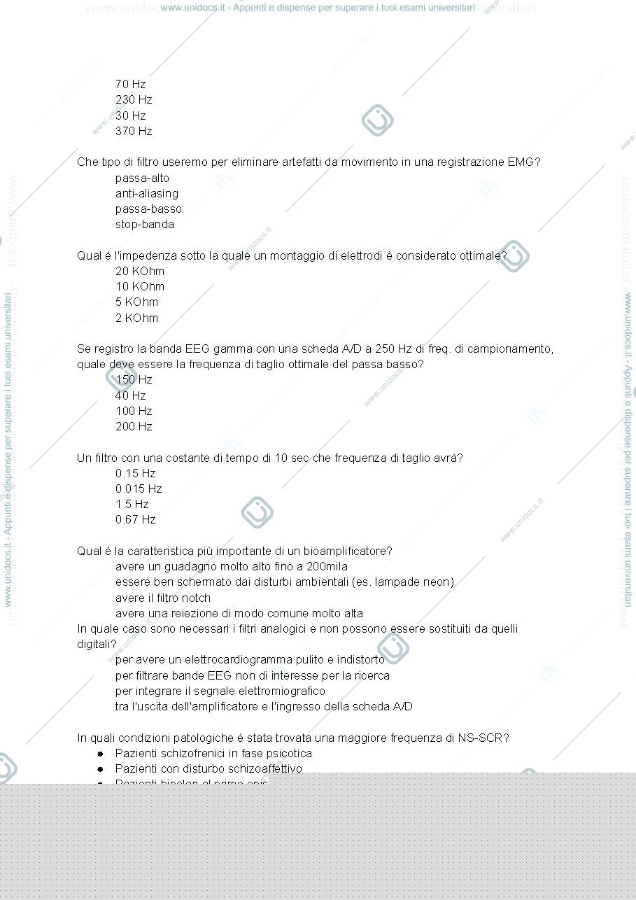 Anteprima pagina 3 — Domande esame Psicofisiologia 
