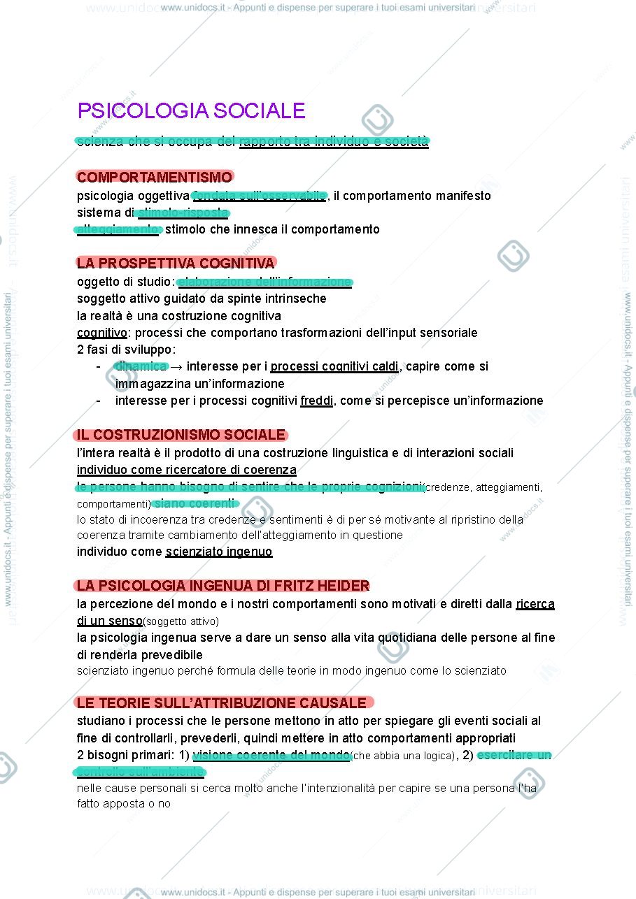 Anteprima pagina 1 — riassunto psicologia sociale