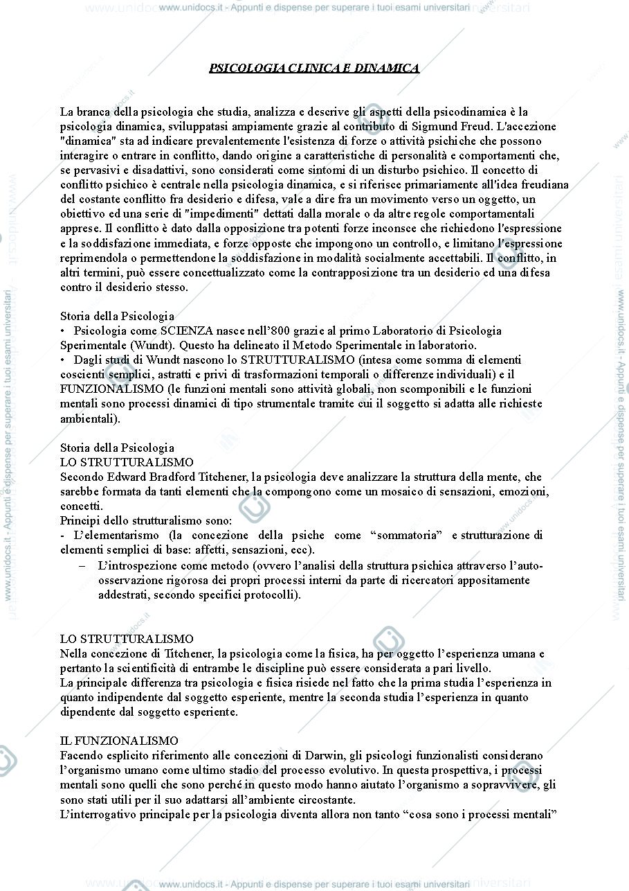 Anteprima pagina 1 — Riassunti psicologia clinica e dinamica
