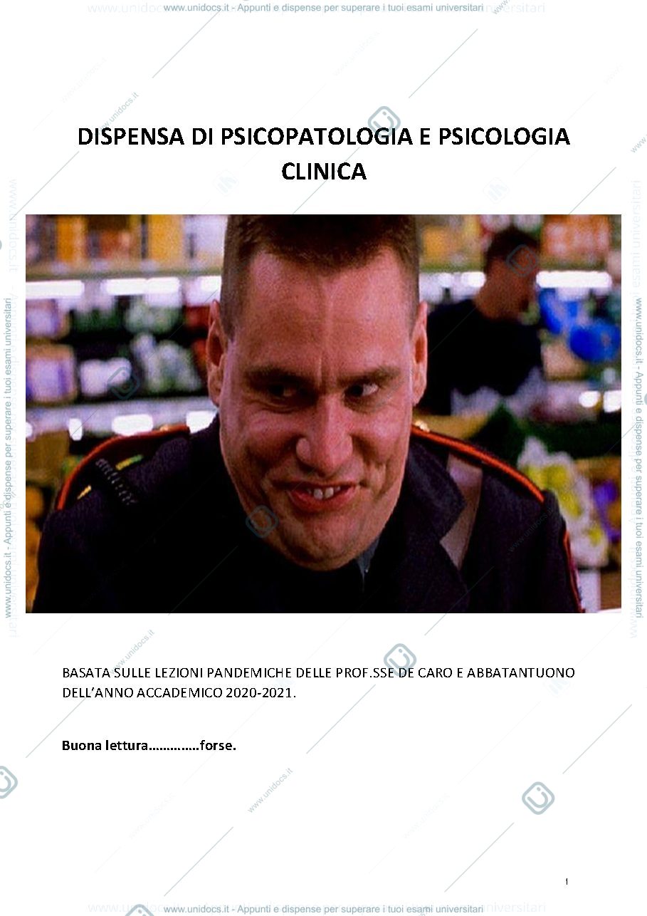Anteprima pagina 1 — Dispensa di psicopatologia e psicologia clinica