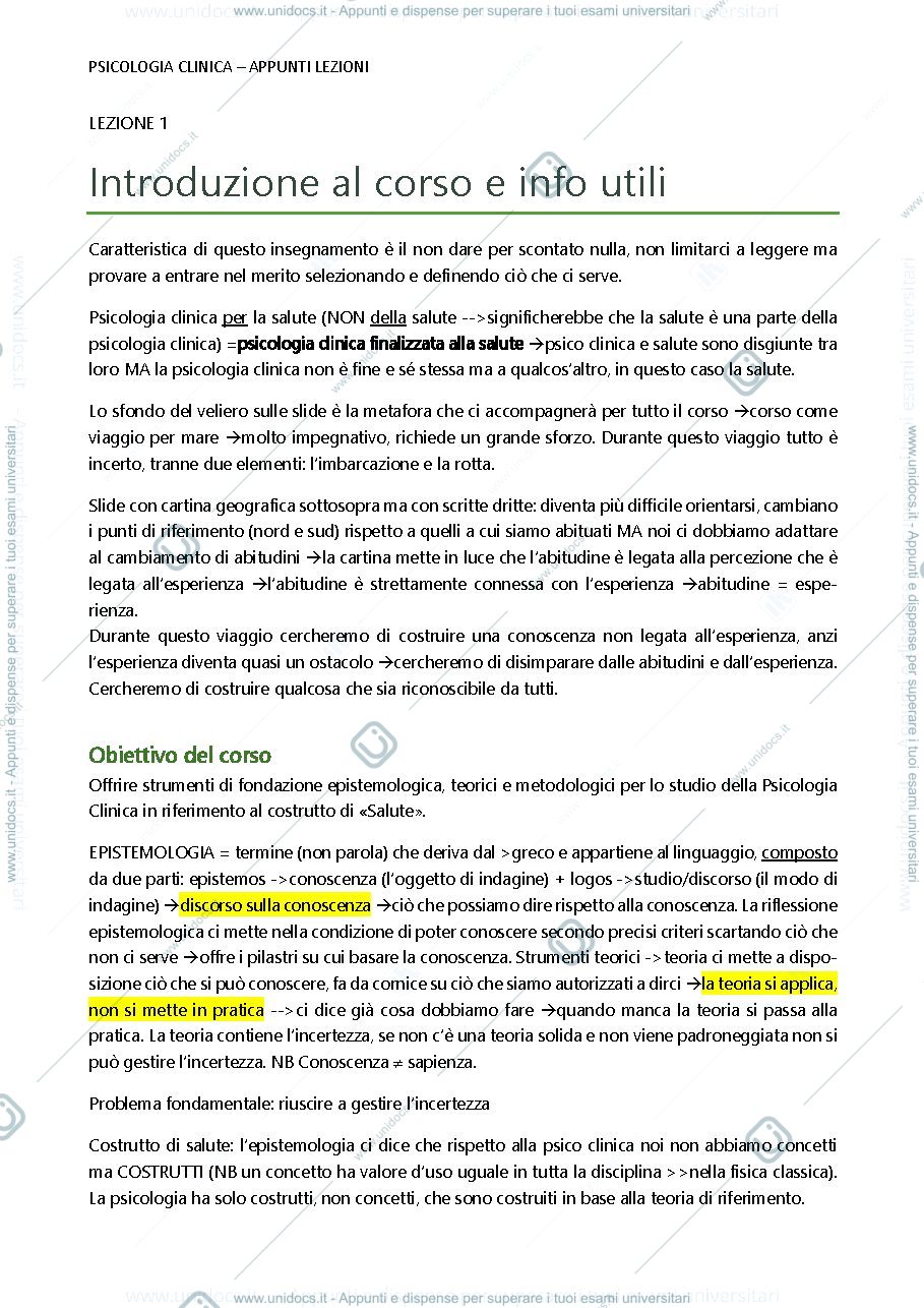 Anteprima pagina 1 — Appunti psicologia clinica Turchi