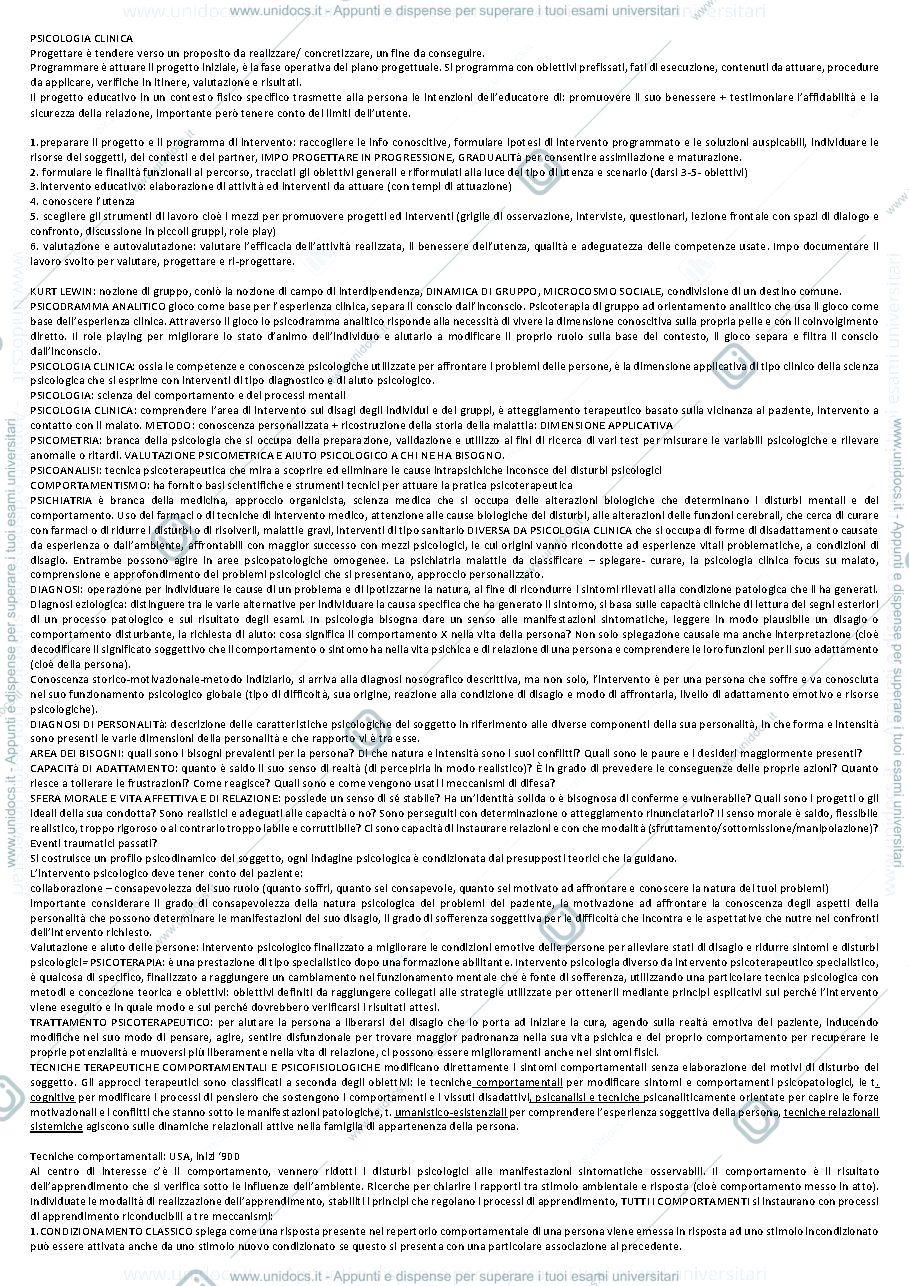 Anteprima pagina 1 — appunti di psicologia clinica