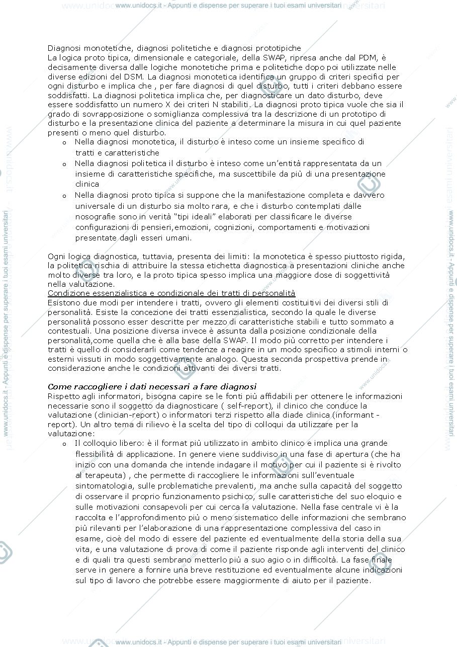 Anteprima pagina 3 — Riassunto "La Diagnosi in Psicologia Clinica – Personalità e Psicopatologia" (Sica/Giannini/Casale)