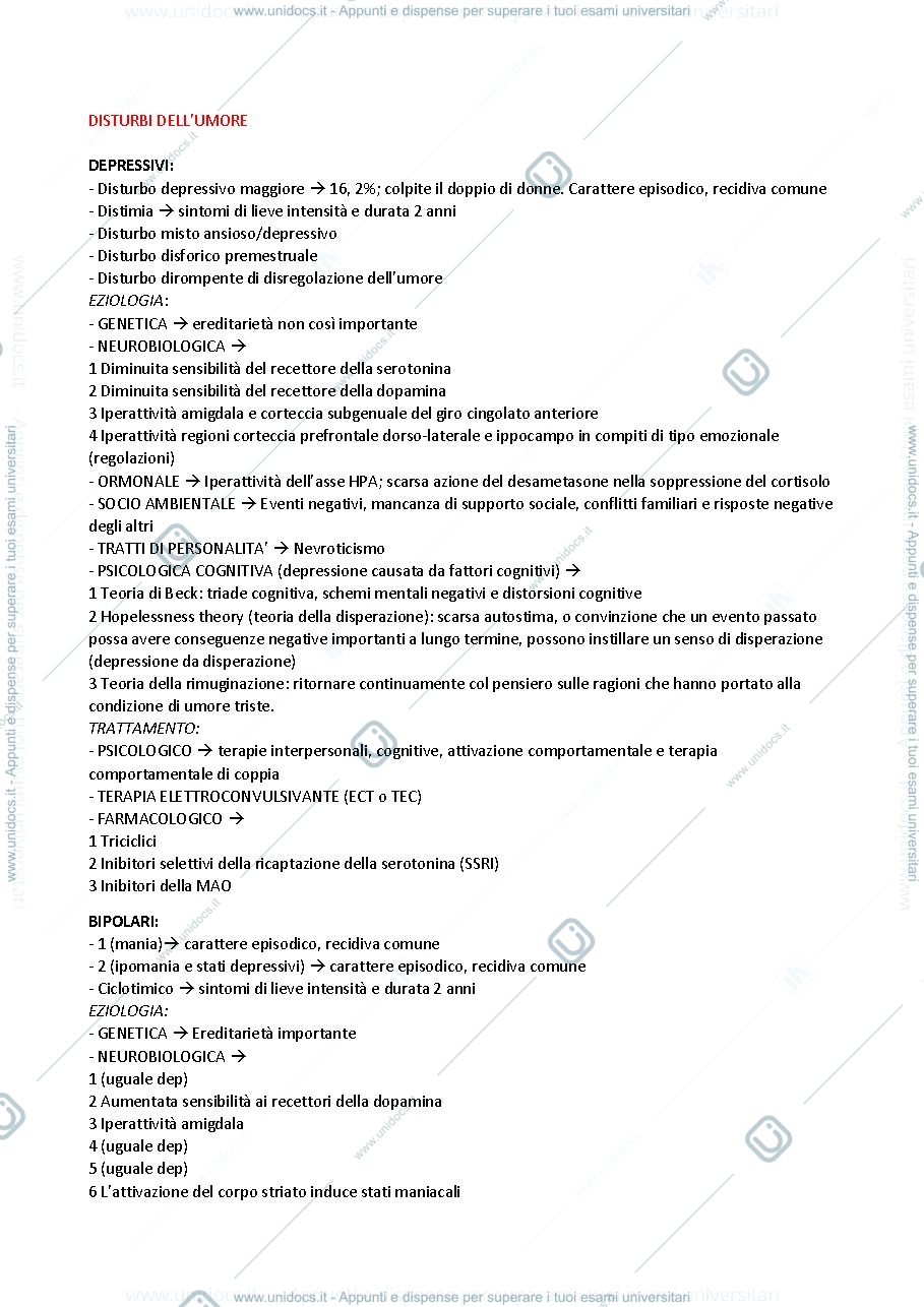 Anteprima pagina 1 — Riassunto schematizzato "Psicologia Clinica" Zanichelli