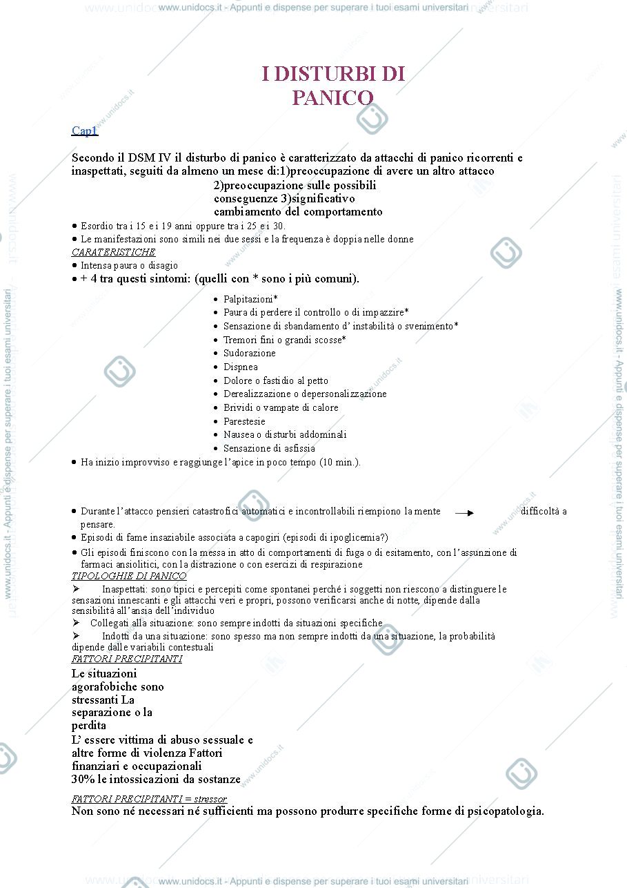 Anteprima pagina 1 — Riassunto "I Disturbi di Panico" (Taylor)