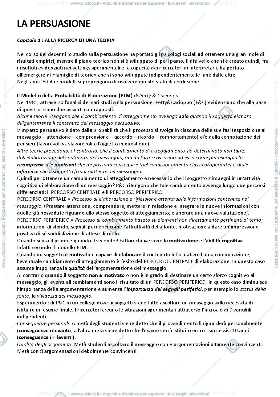 Anteprima pagina 1 — Riassunto "La Persuasione" (Cavazza)
