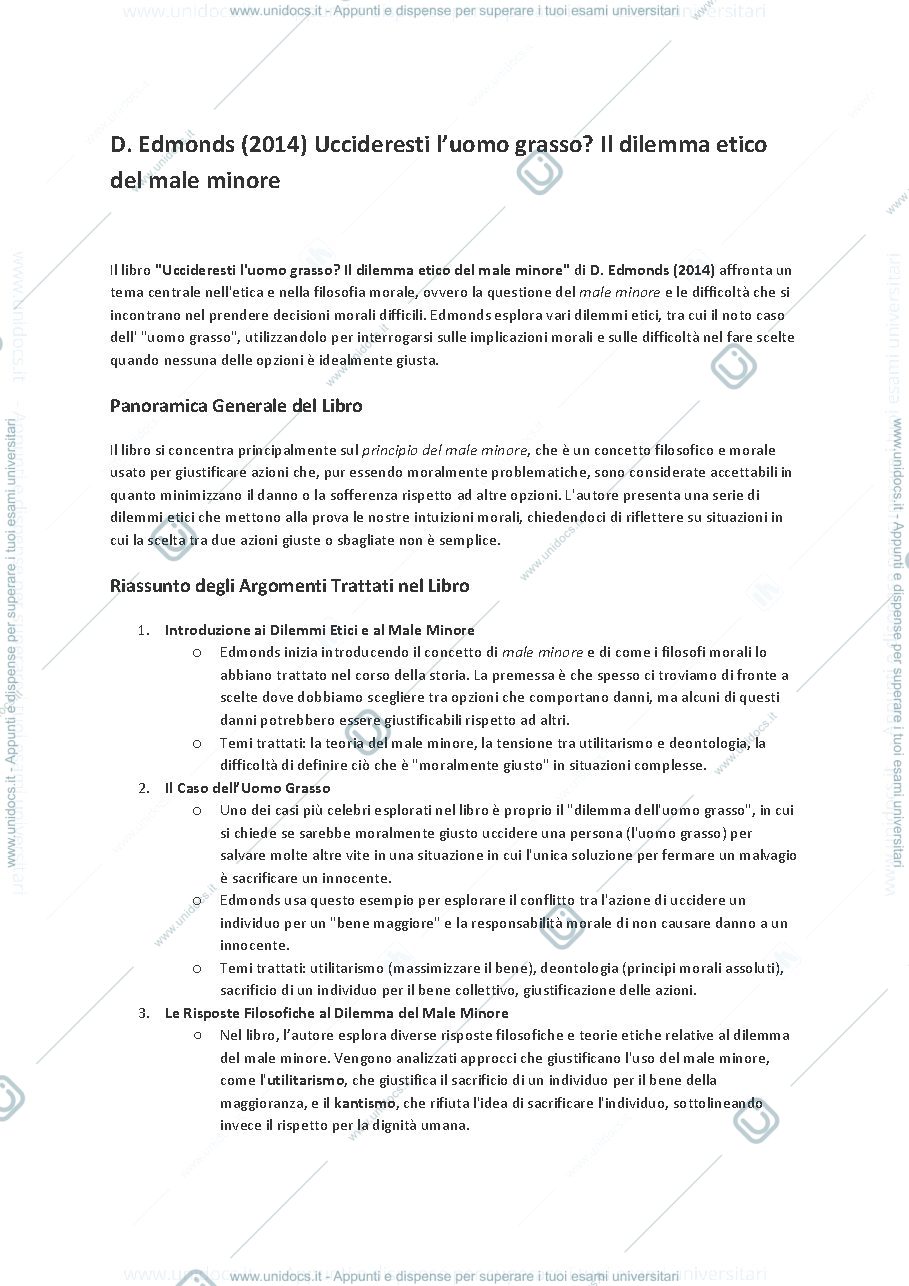 Anteprima pagina 1 — D. Edmonds (2014) Uccideresti l’uomo grasso? Il dilemma etico del male minore