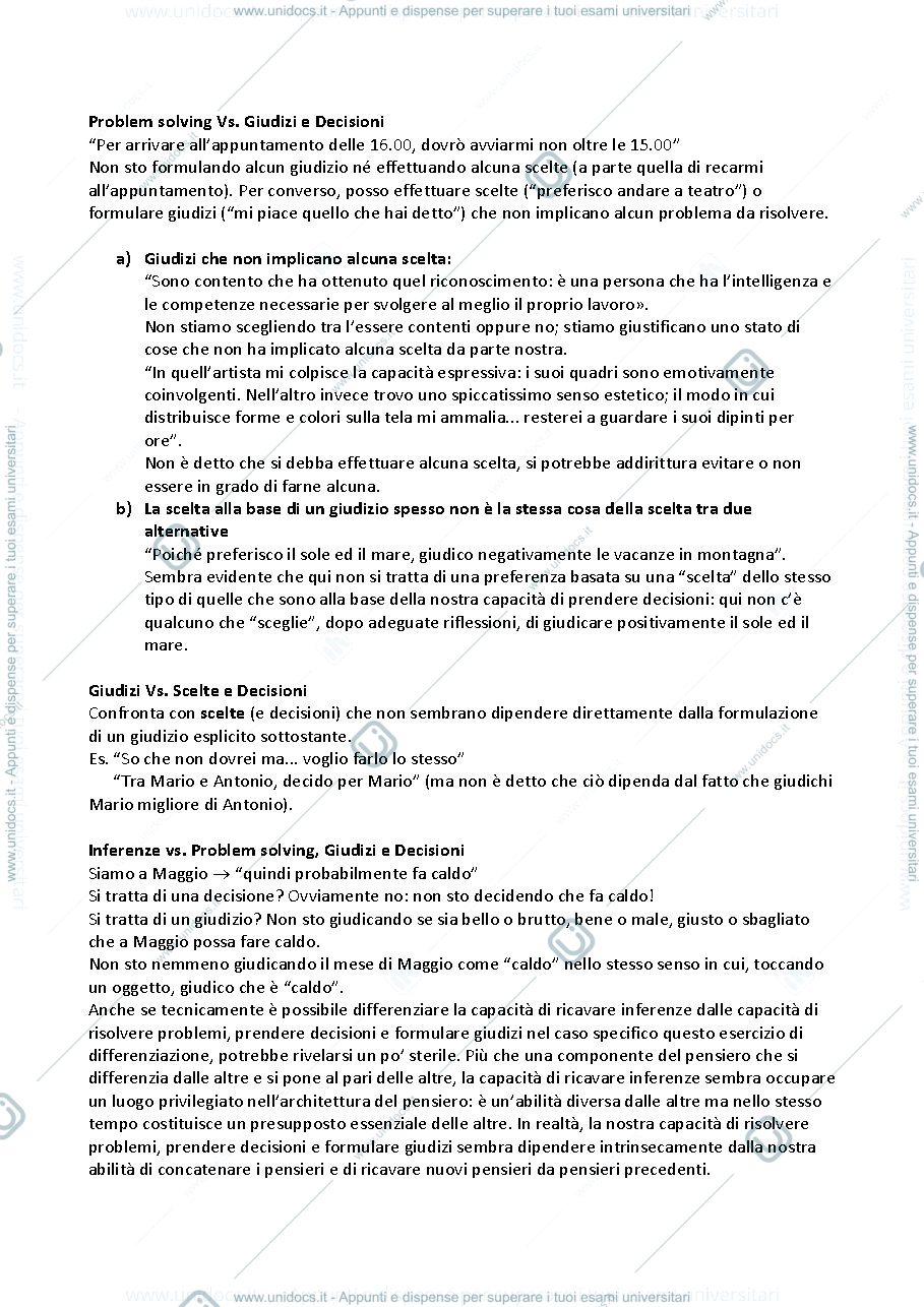 Anteprima pagina 4 — Riassunto integrato di Processi Cognitivi: IL RAGIONAMENTO