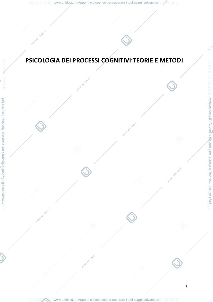 Anteprima pagina 1 — PSICOLOGIA DEI PROCESSI COGNITIVI:TEORIE E METODI