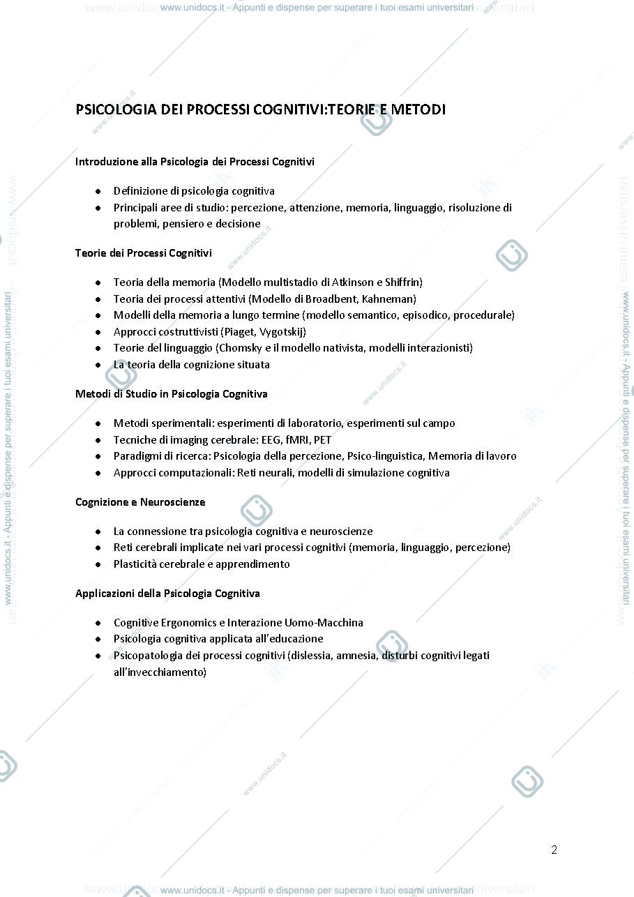 Anteprima pagina 2 — PSICOLOGIA DEI PROCESSI COGNITIVI:TEORIE E METODI