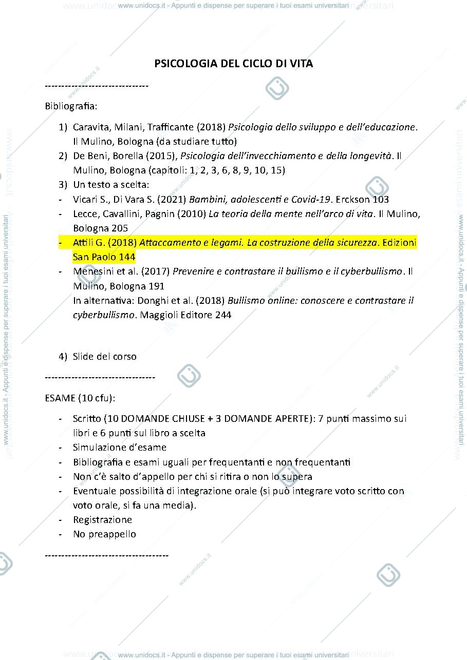 Anteprima pagina 1 — Appunti di psicologia del ciclo di vita
