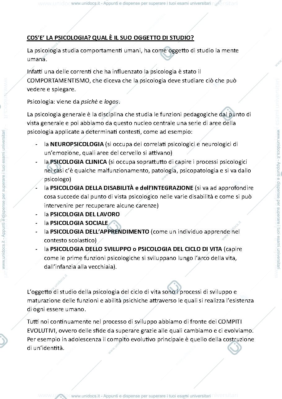 Anteprima pagina 2 — Appunti di psicologia del ciclo di vita