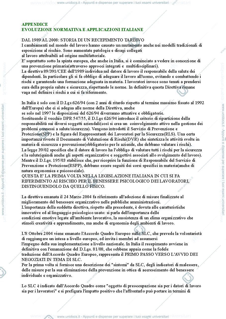 Anteprima pagina 1 — Riassunto "Rischio stress lavoro-correlato" cap.11