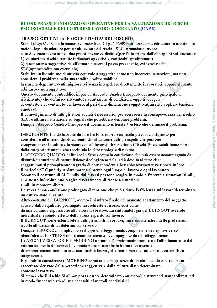 Anteprima pagina 1 — Riassunto "Rischio stress lavoro-correlato" cap.3
