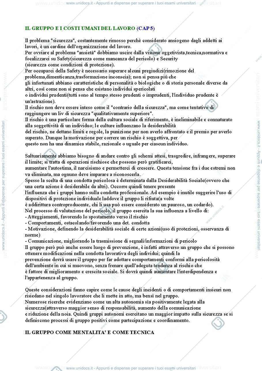 Anteprima pagina 1 — Riassunto "Rischio stress lavoro-correlato" cap.5