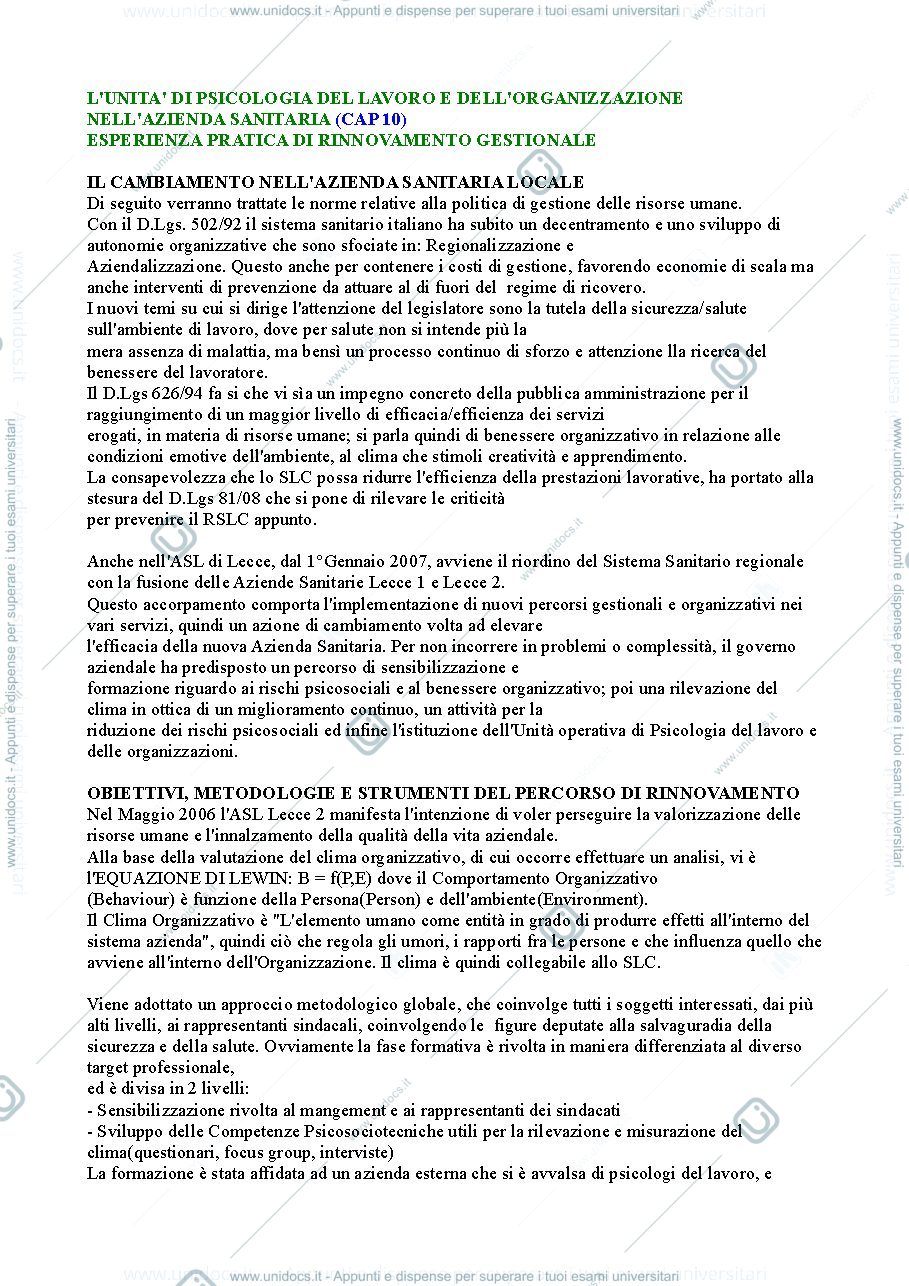 Anteprima pagina 1 — Riassunto "Rischio stress lavoro-correlato" cap.10