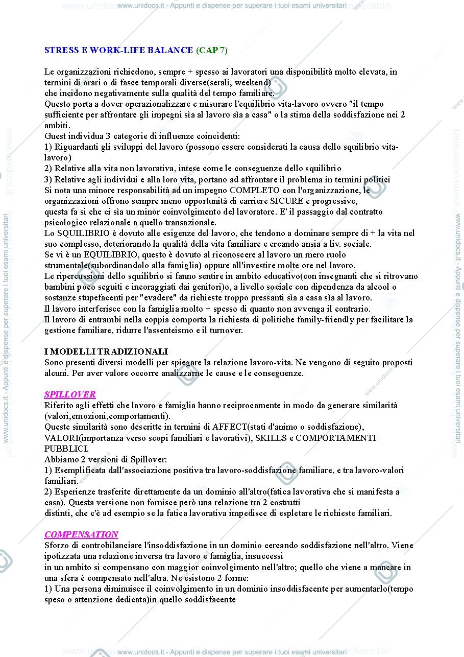 Anteprima pagina 1 — Riassunto "Rischio stress lavoro-correlato" cap.7