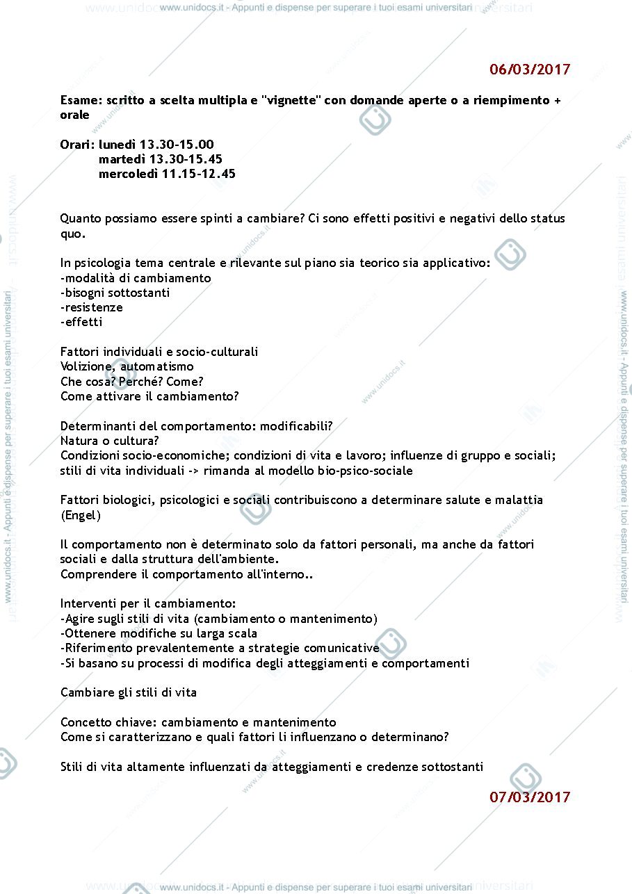 Anteprima pagina 1 — Appunti per esame Psicologia dei Processi di Cambiamento (Psicologia della Comunicazione Persuasiva) 