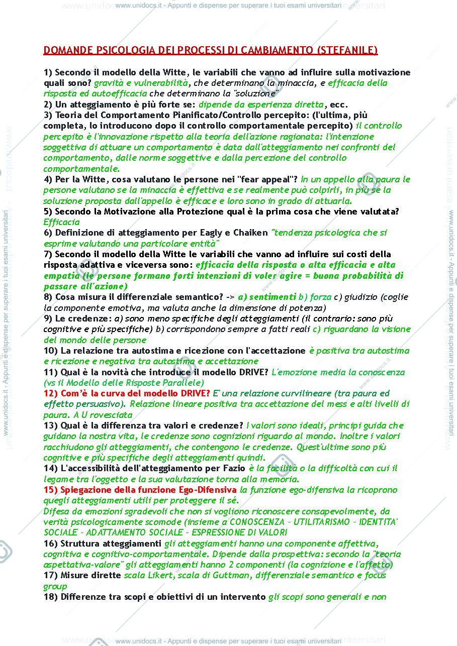 Anteprima pagina 1 — Domande esame Articolo per esame Psicologia dei Processi di Cambiamento (Psicologia della Comunicazione Persuasiva) 
