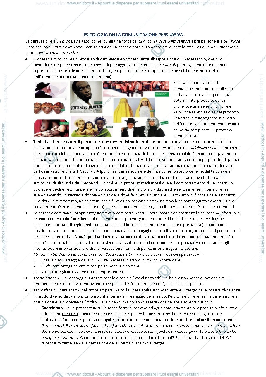 Anteprima pagina 1 — Sbobinature esame "Psicologia della Comunicazione Persuasiva"