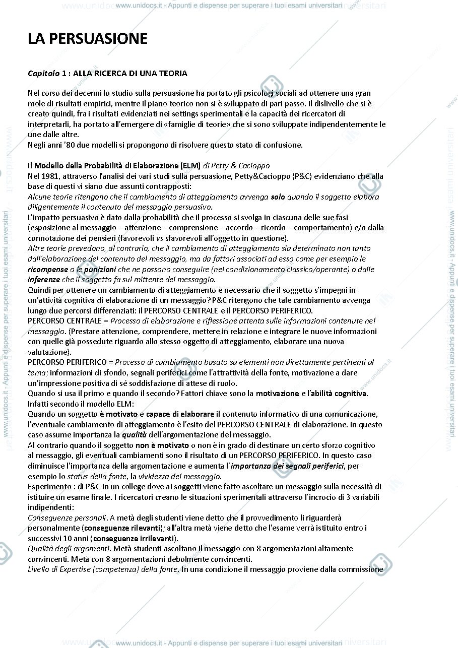 Anteprima pagina 1 — Riassunto "La Persuasione" (Cavazza)