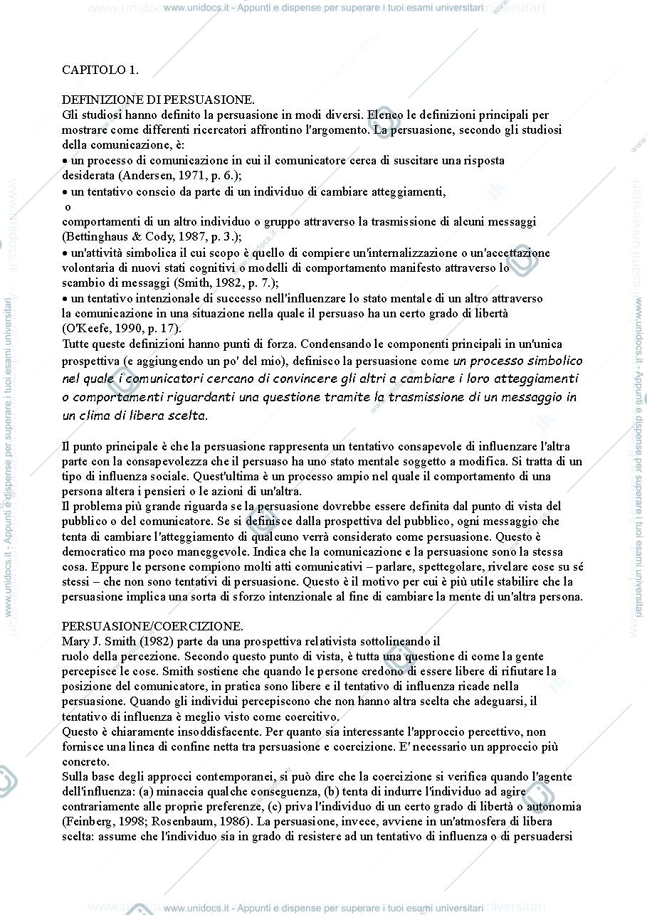 Anteprima pagina 1 — Riassunto "Le Dinamiche della Persuasione" (Perloff)