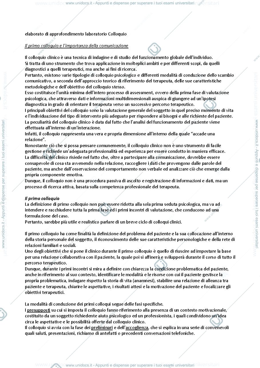 Anteprima pagina 1 — Il primo Colloquio e le sue modalità comunicative 