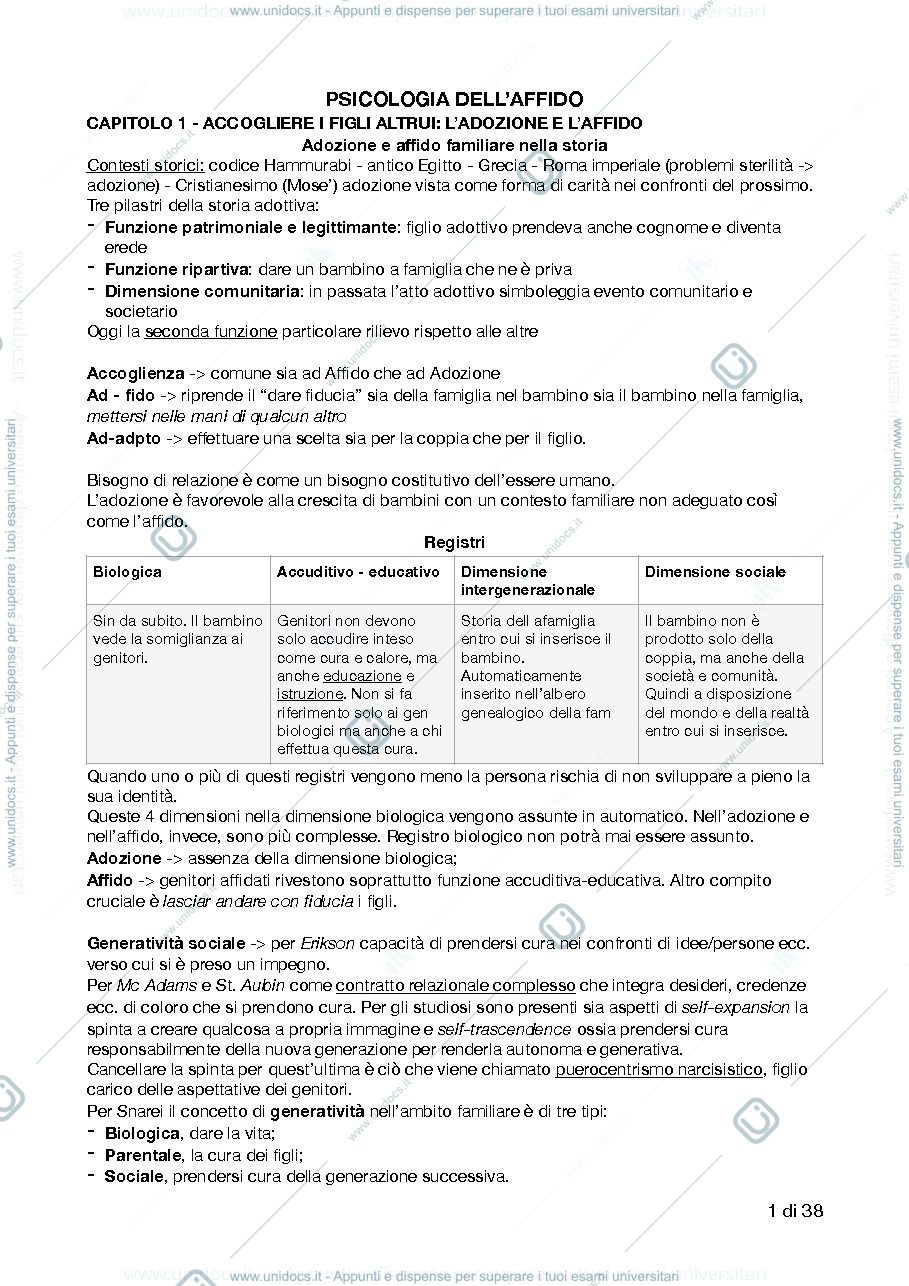 Anteprima pagina 1 — Psicologia dell'adozione e dell'affido 