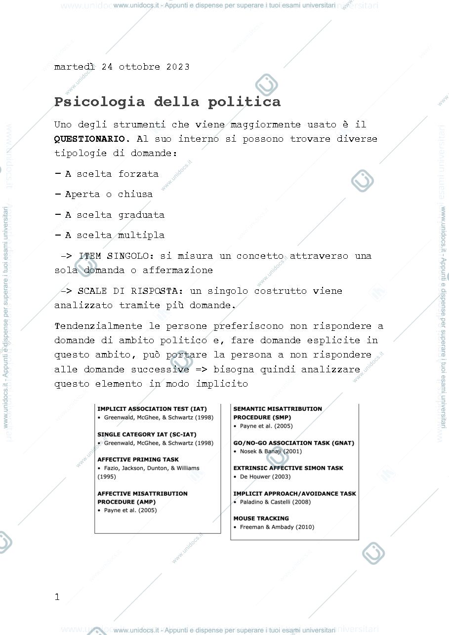 Anteprima pagina 1 — Appunti psicologia della politica