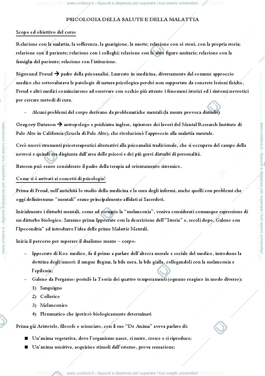 Anteprima pagina 1 — Appunti di Psicologia della salute e della malattia
