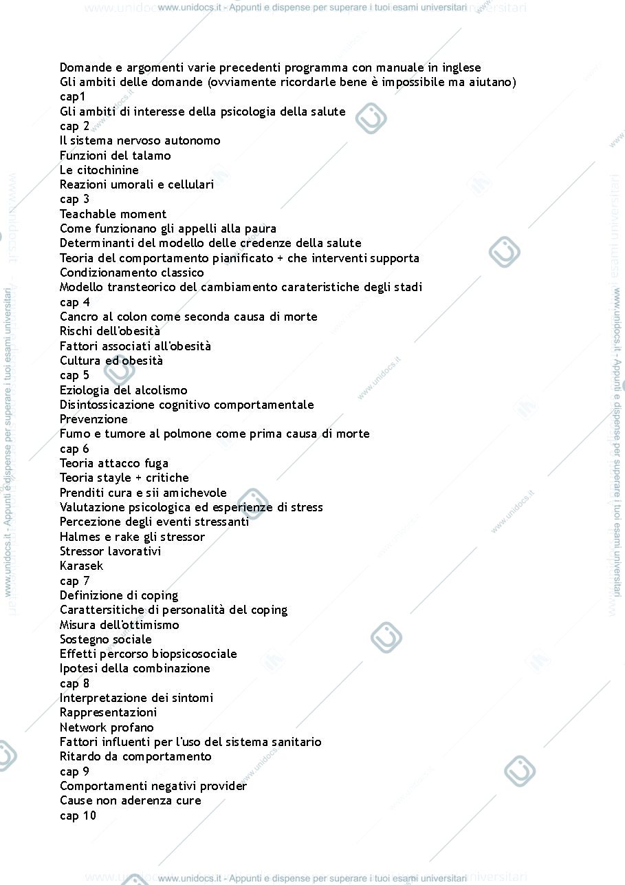 Anteprima pagina 1 — Domande esame Psicologia della Salute 