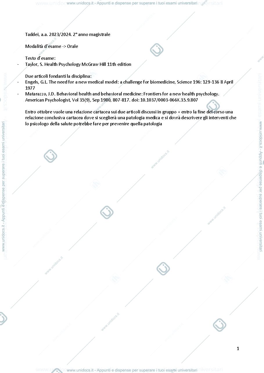 Anteprima pagina 1 — Appunti lezione psicologia della salute
