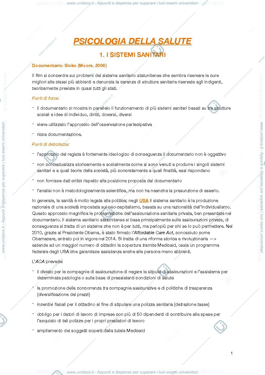 Anteprima pagina 1 — Appunti di Psicologia della salute 